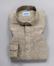 Earth Tone Taupe Brown Pure Linen Full Sleeve Shirt