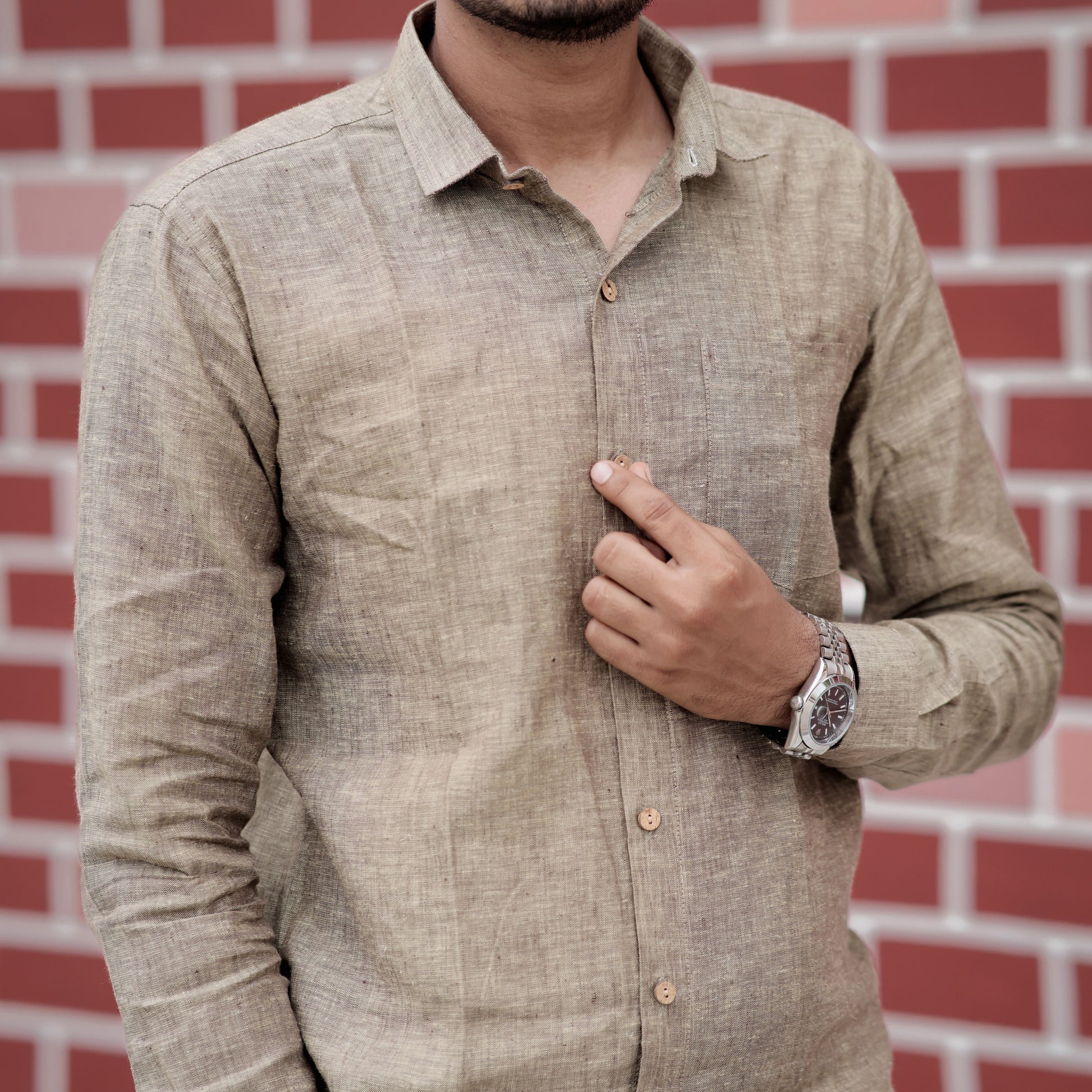 Earth Tone Taupe Brown Pure Linen Full Sleeve Shirt Linen Wear Earth Tone Taupe Brown Pure Linen Full Sleeve Shirt Linen Wear