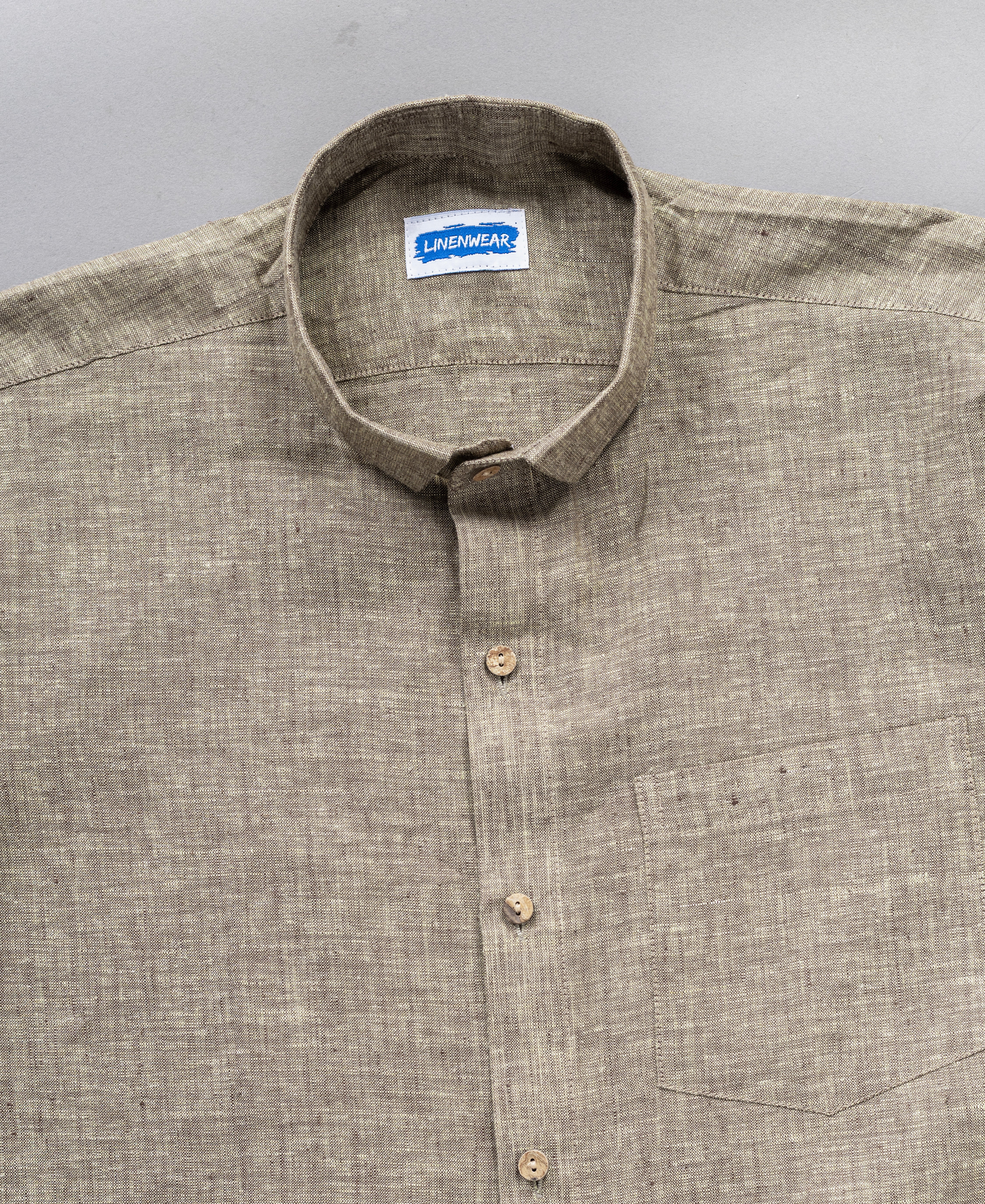 Earth Tone Taupe Brown Pure Linen Full Sleeve Shirt