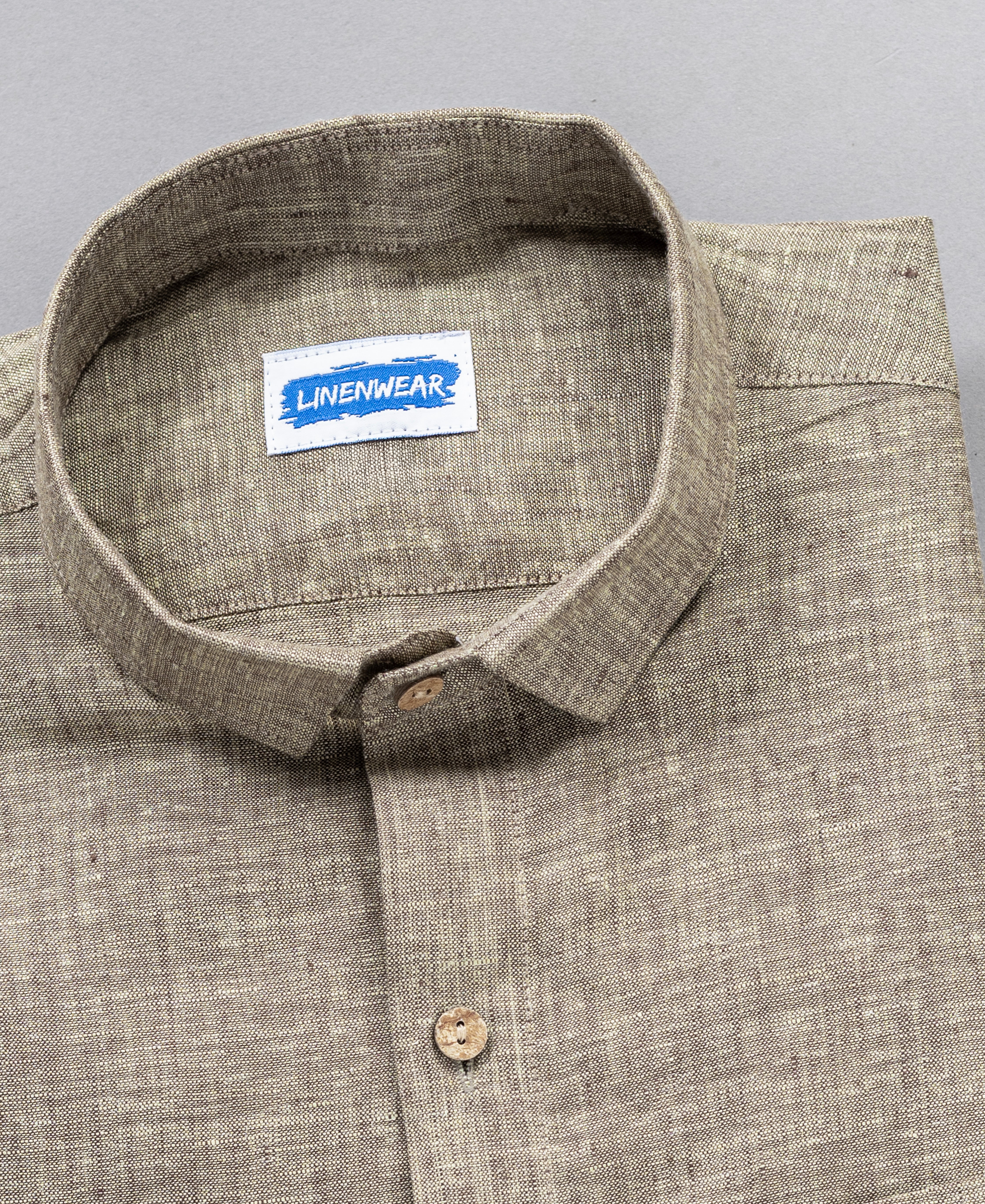 Earth Tone Taupe Brown Pure Linen Full Sleeve Shirt
