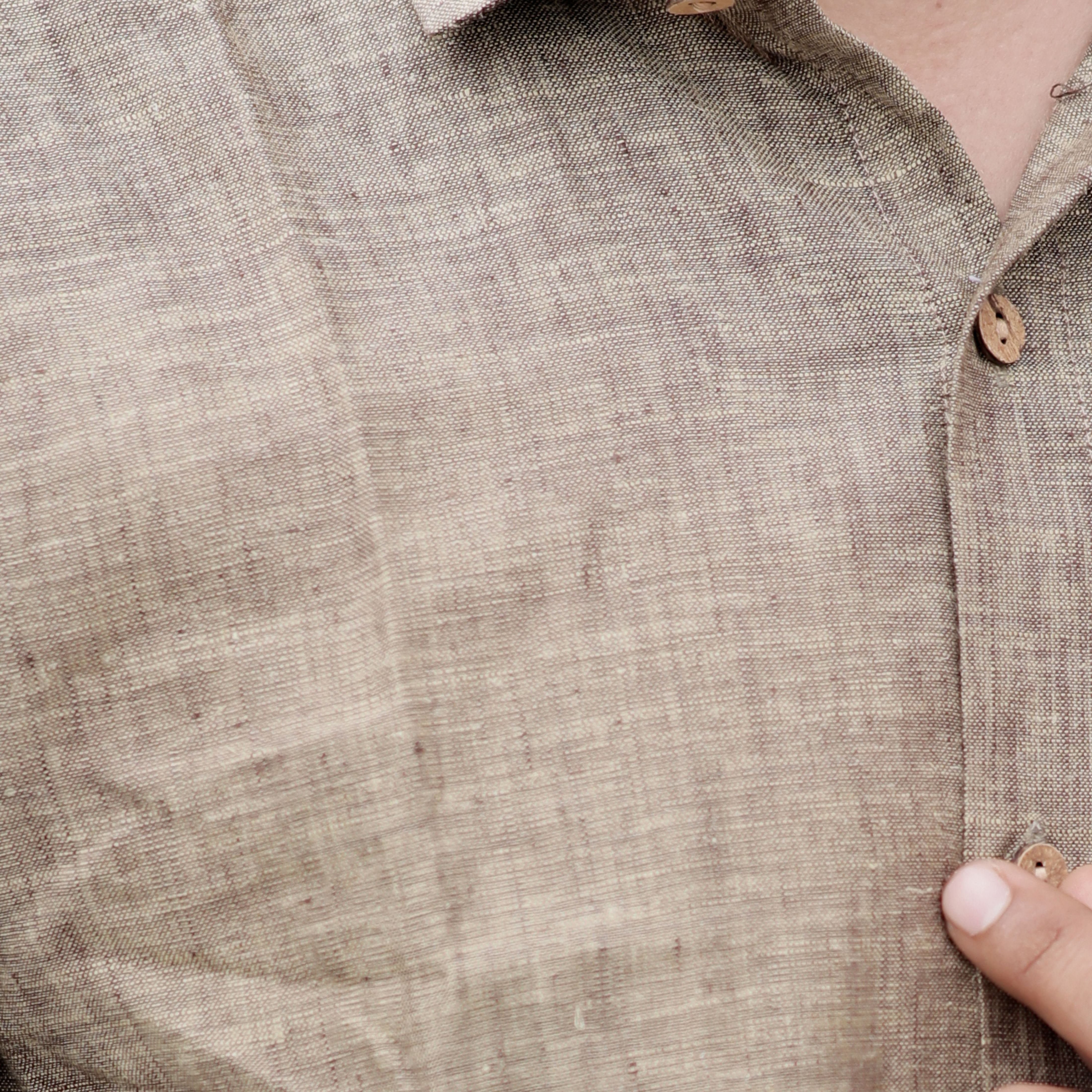 Earth Tone Taupe Brown Pure Linen Full Sleeve Shirt