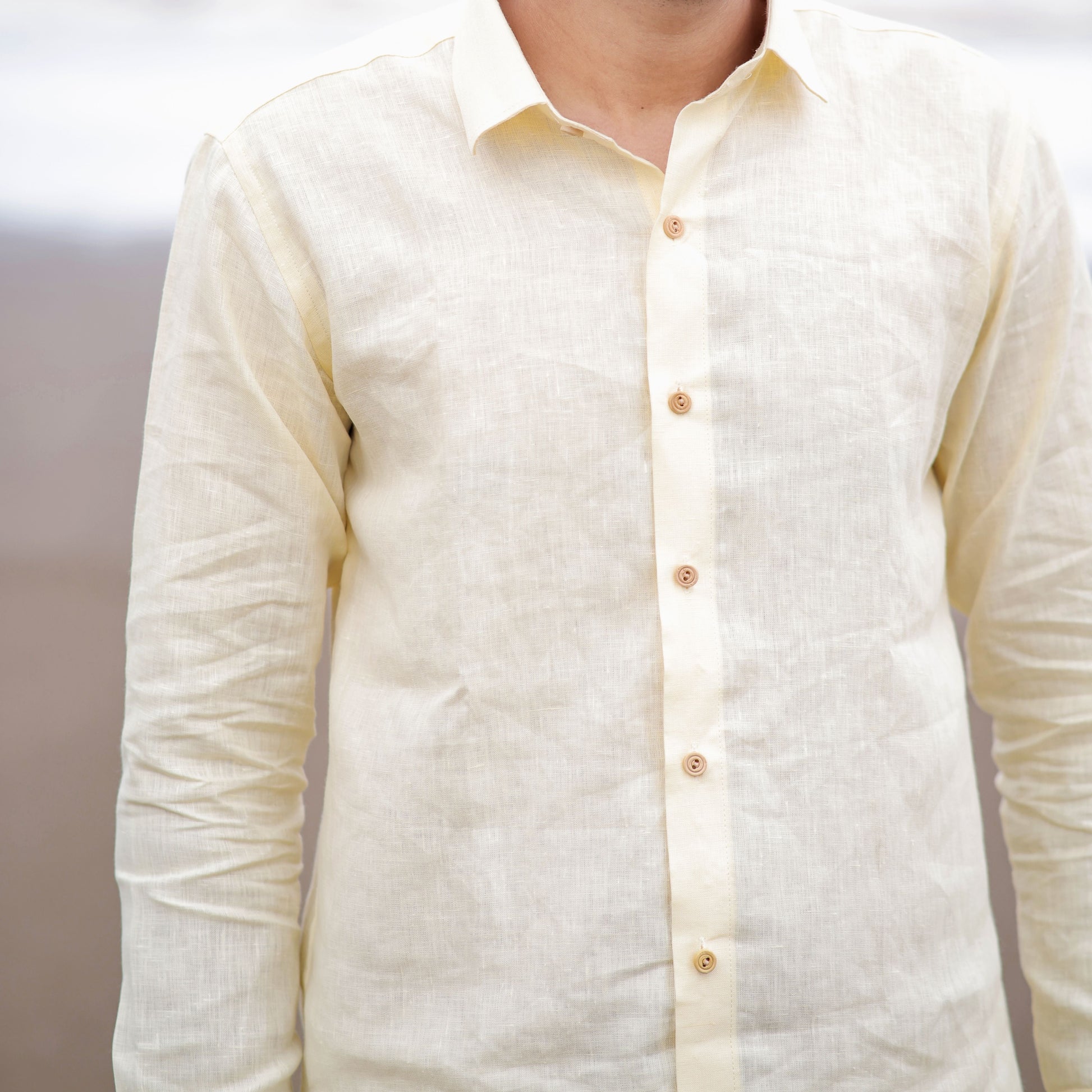 Light Yellow Full Sleeve Formal Wear Golden Dawn Pure Linen Shirt