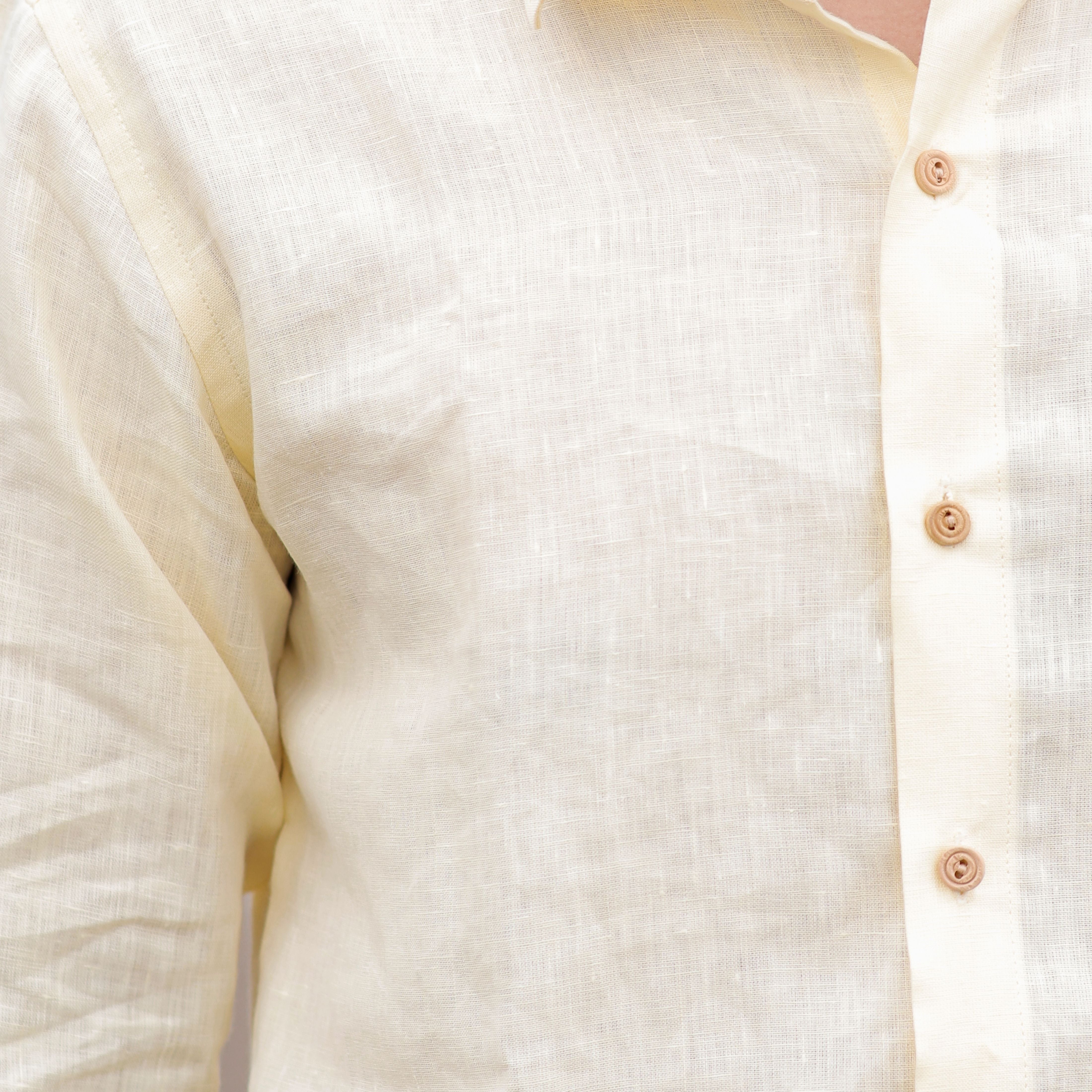 Light Yellow Full Sleeve Formal Wear Golden Dawn Pure Linen Shirt