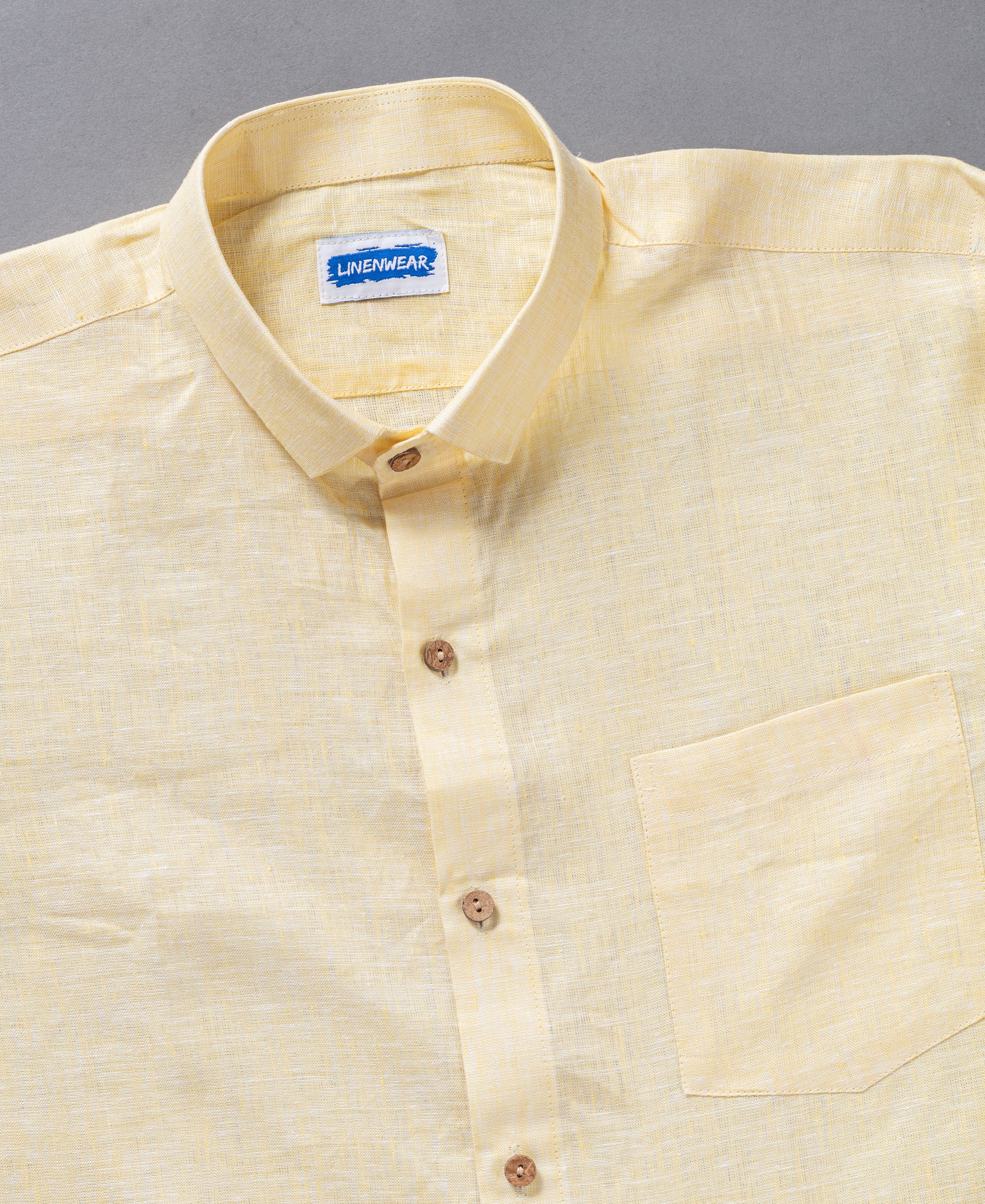 Light Yellow Full Sleeve Formal Wear Golden Dawn Pure Linen Shirt