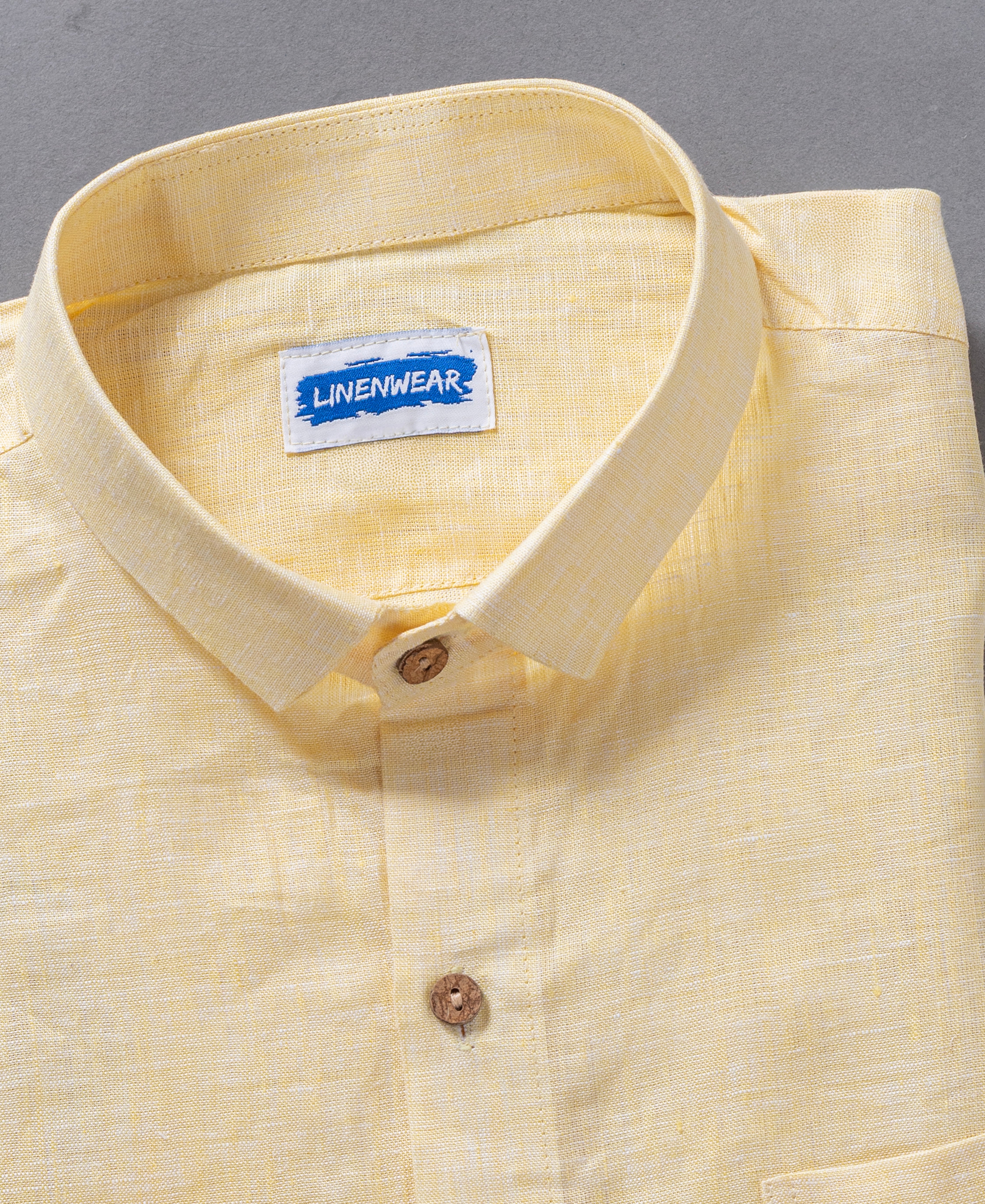 Light Yellow Full Sleeve Formal Wear Golden Dawn Pure Linen Shirt