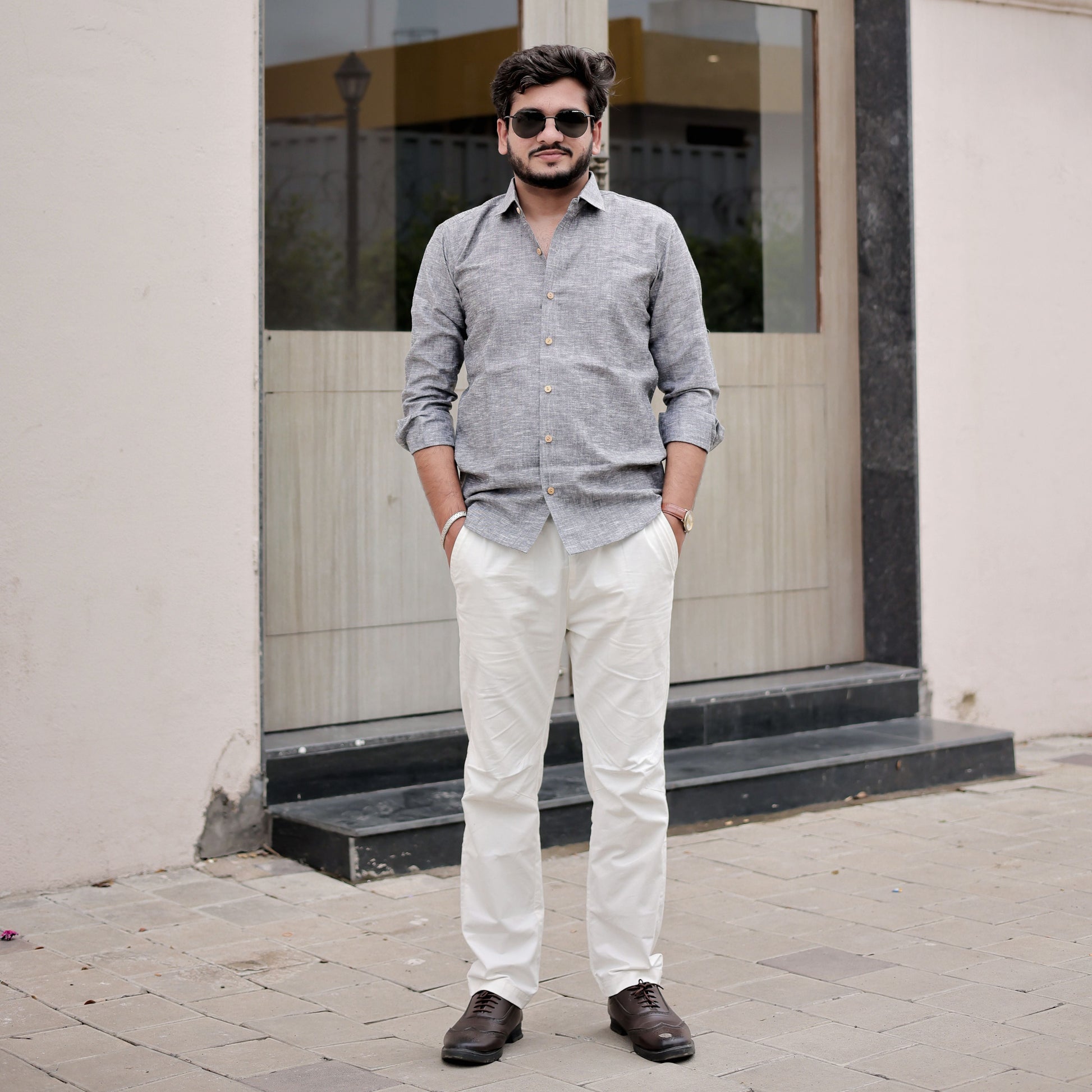 gray linen shirt men