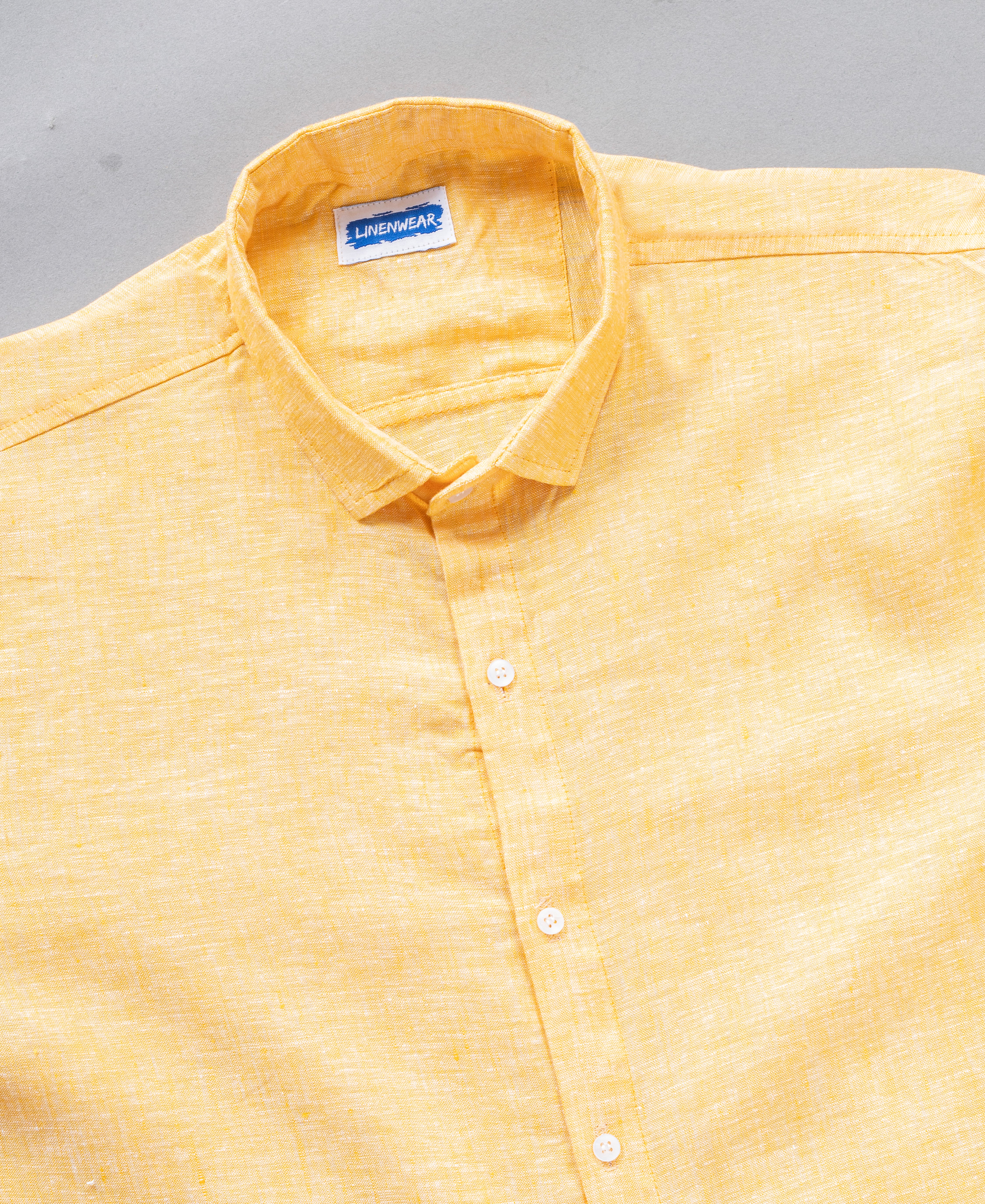 Sun Haze Pure Linen Pastel Yellow Regular Fit Shirt