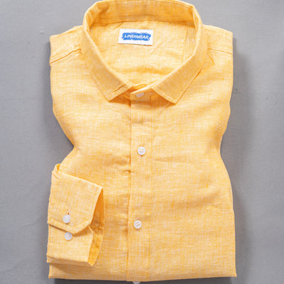 Sun Haze Pure Linen Pastel Yellow Regular Fit Shirt