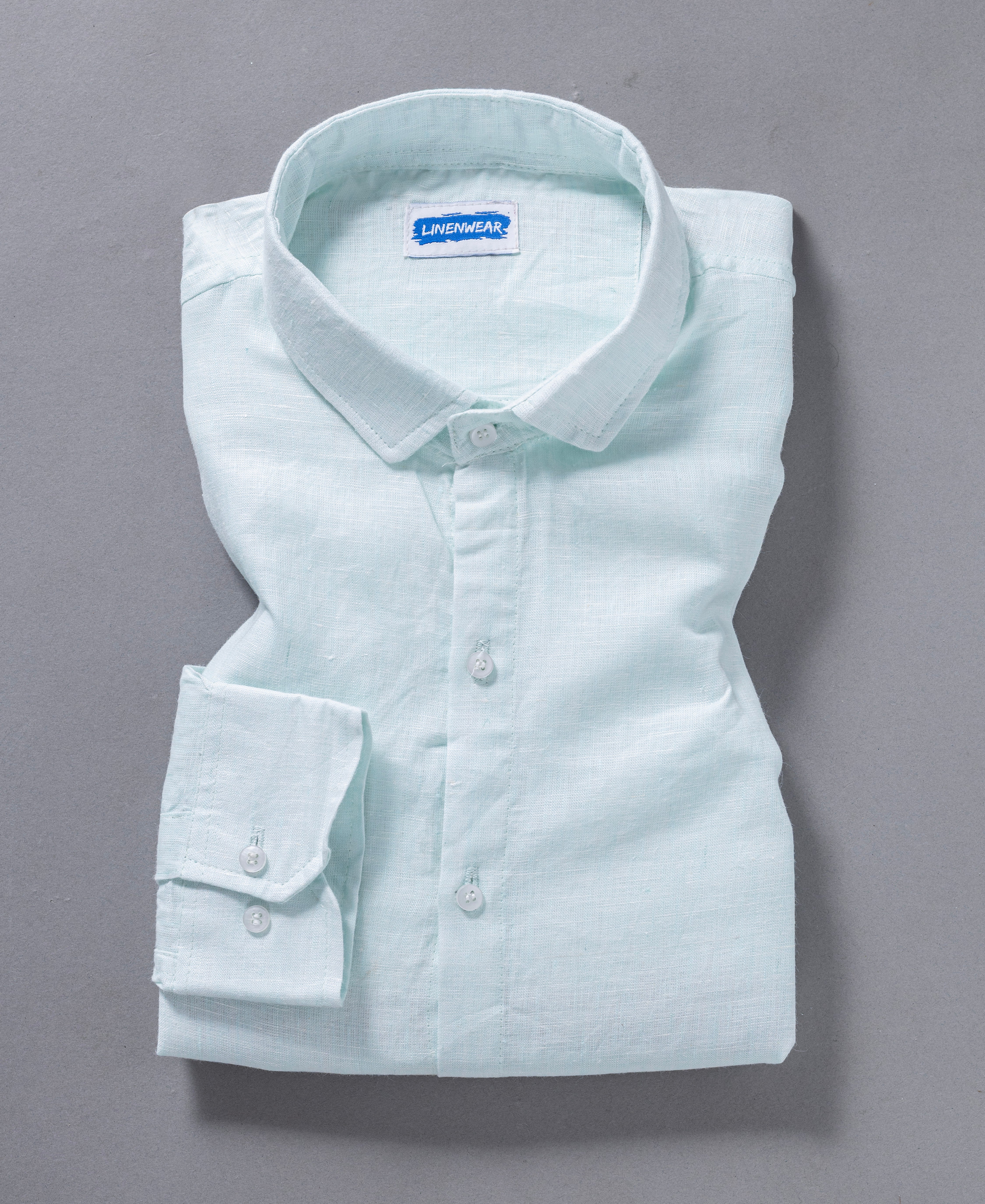 Ocean Mist Pure Linen Spread Collar Shirt Aqua Blue Comfort Wear