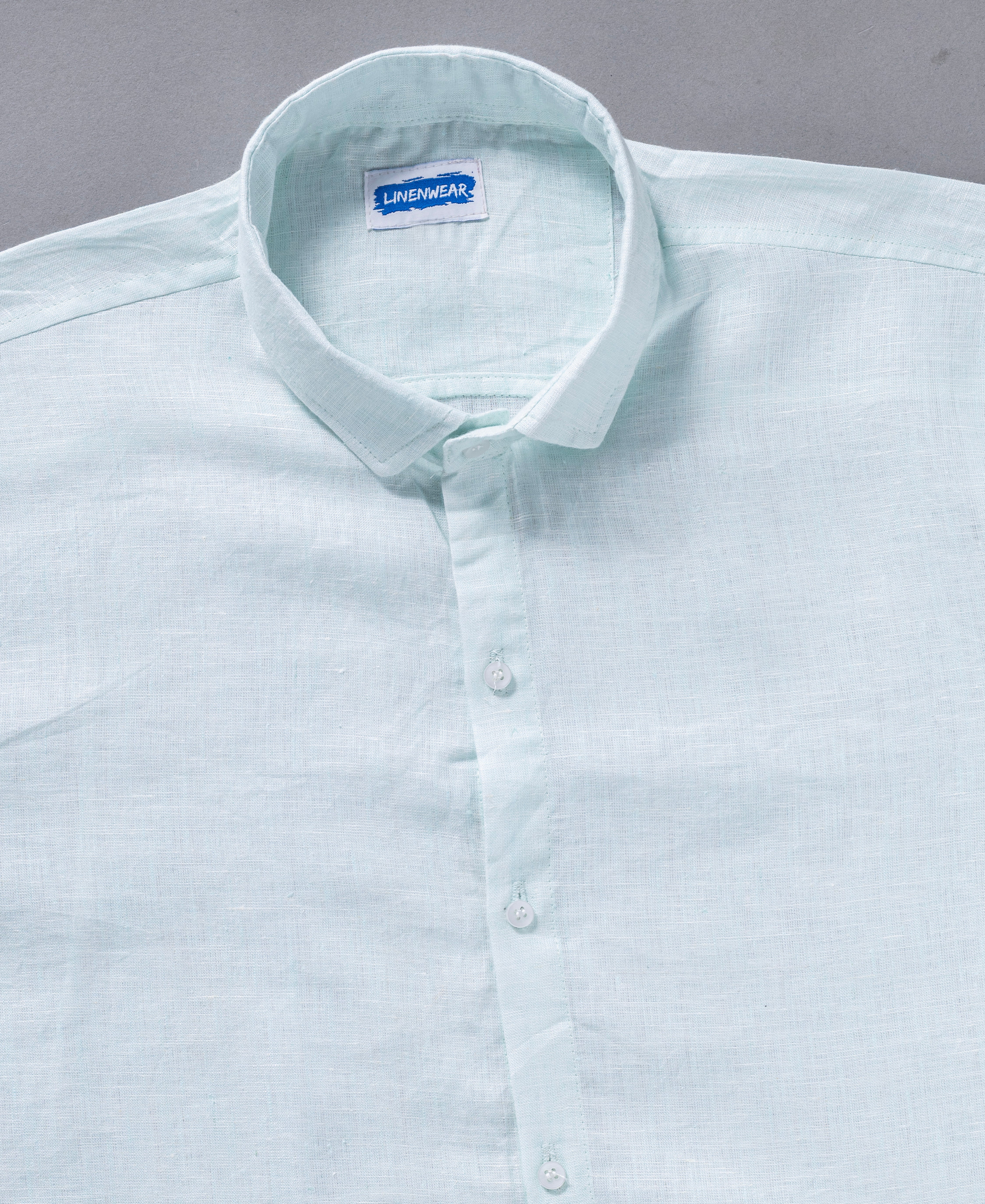 Ocean Mist Pure Linen Spread Collar Shirt Aqua Blue Comfort Wear