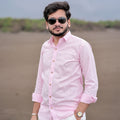 Classic Long Sleeve Pure Pastel Pink Linen Comfort Summer Shirt for Men