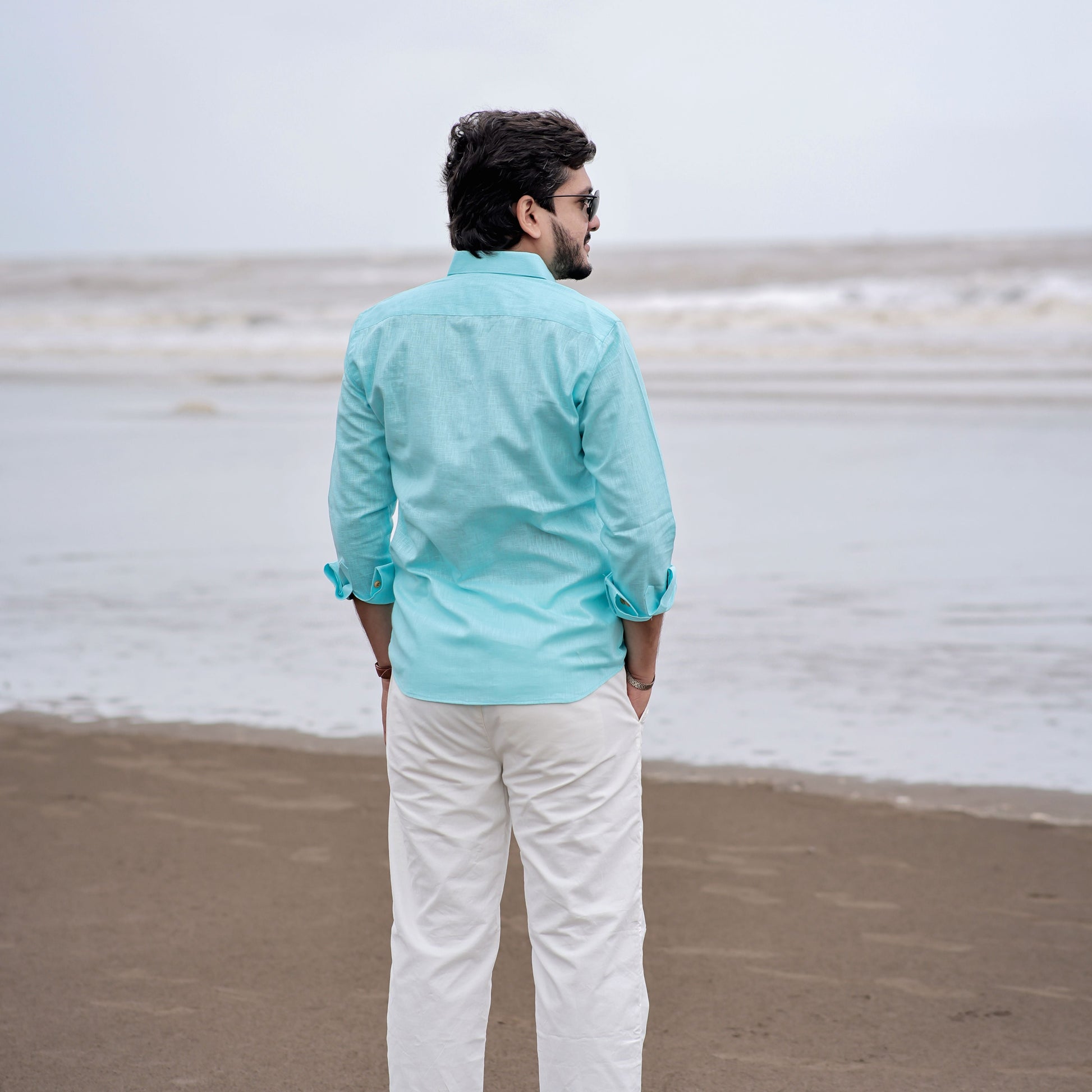 Men Turquoise Linen Shirt | Cool Beachwear Style Linen Wear Men Turquoise Linen Shirt | Cool Beachwear Style Linen Wear