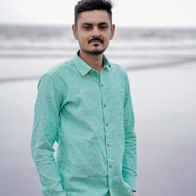 Relaxed Pure Sea Green Linen Fit Breezy & Beach Shirt