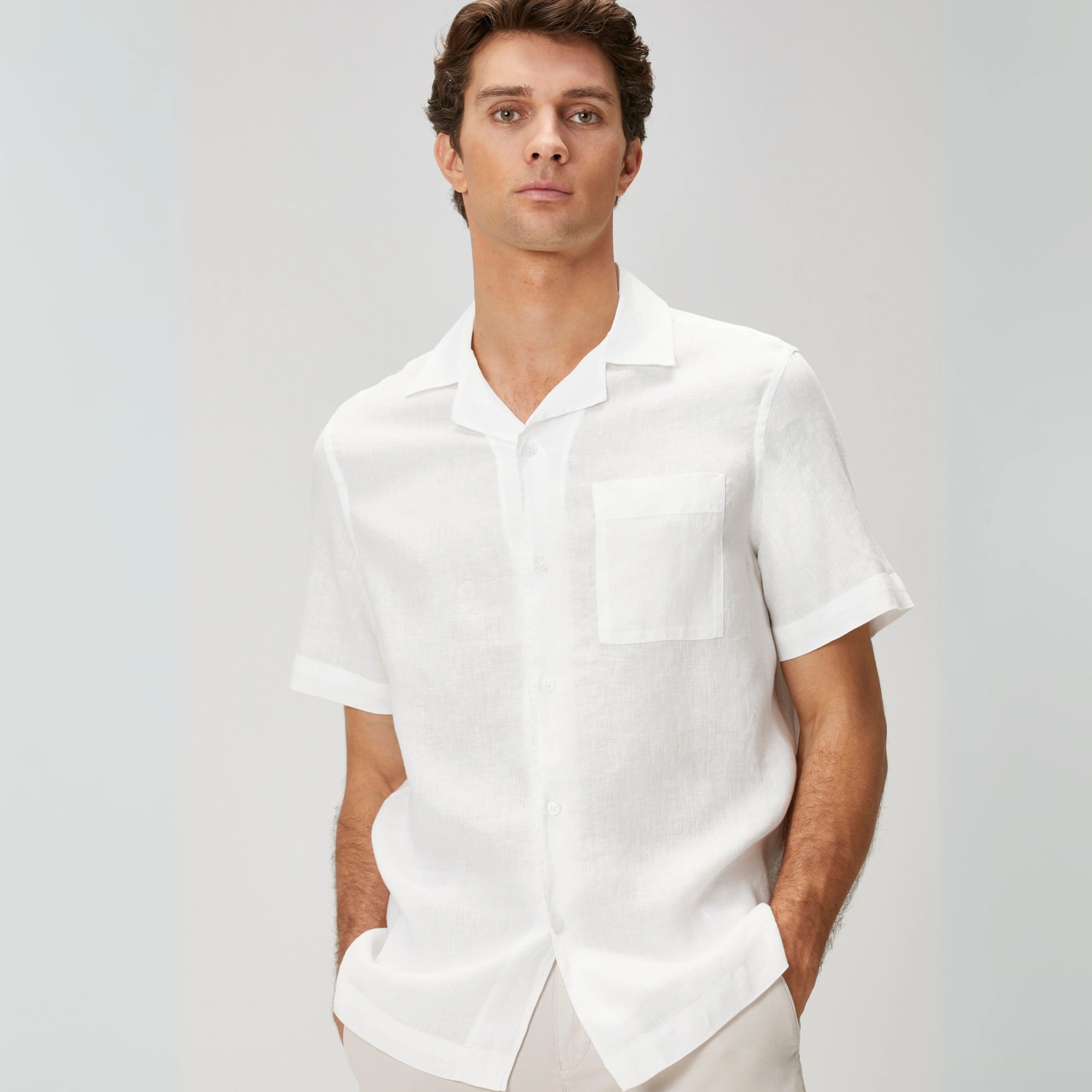 spread collar linen shirt men