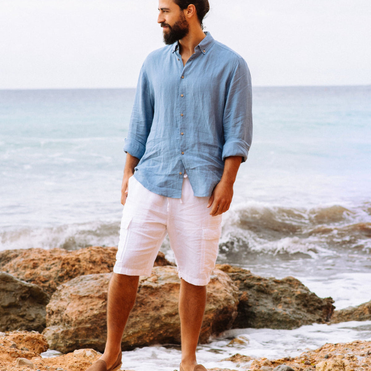 Ocean Blue Long Sleeve Linen Shirt - Linen Wear