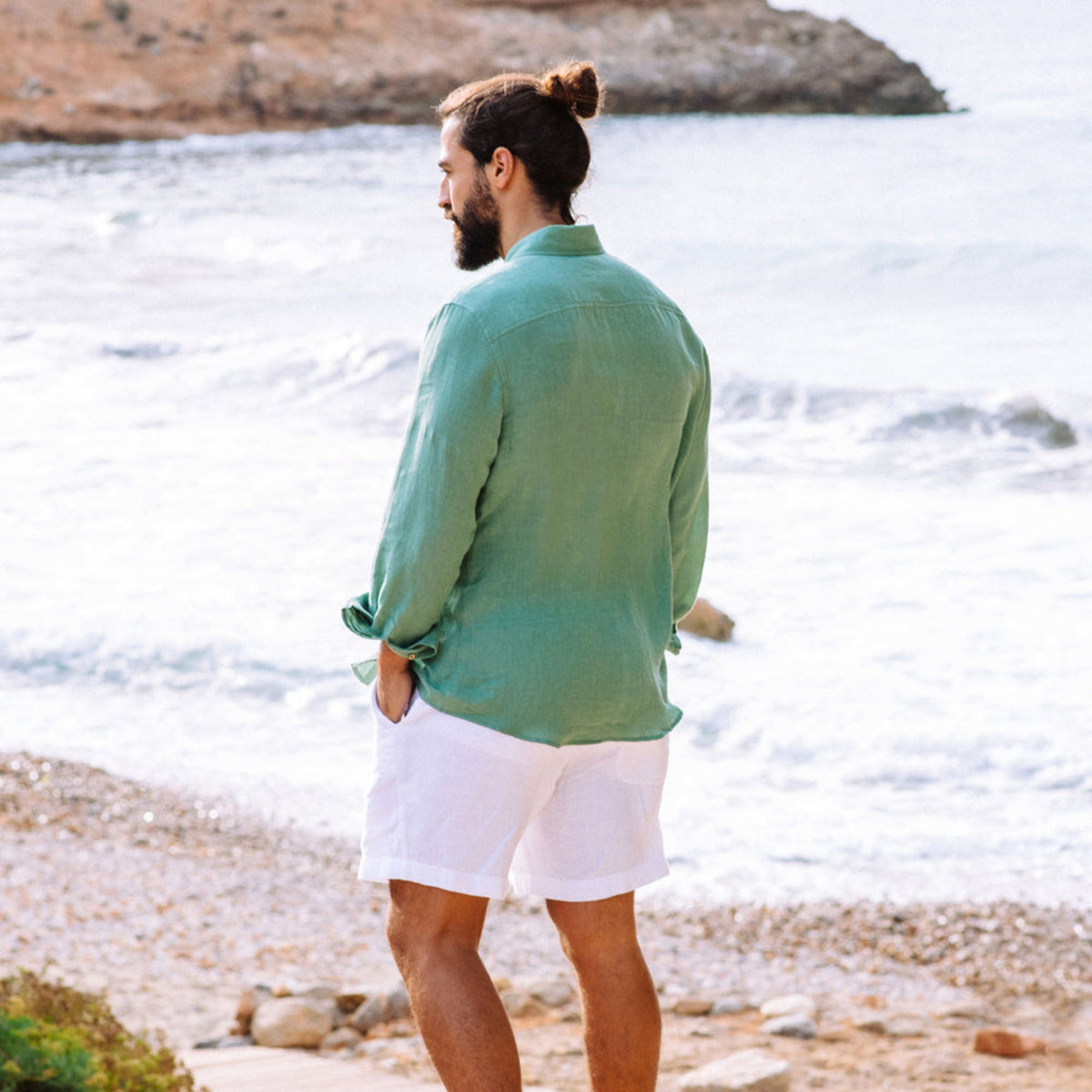 Matcha Green Linen Long Sleeve Shirt - Linen Wear