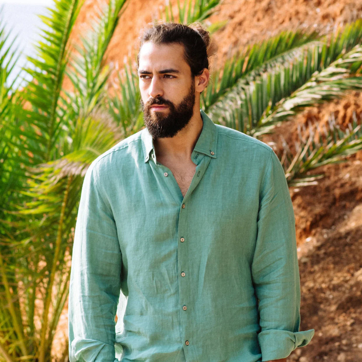 Matcha Green Linen Long Sleeve Shirt - Linen Wear
