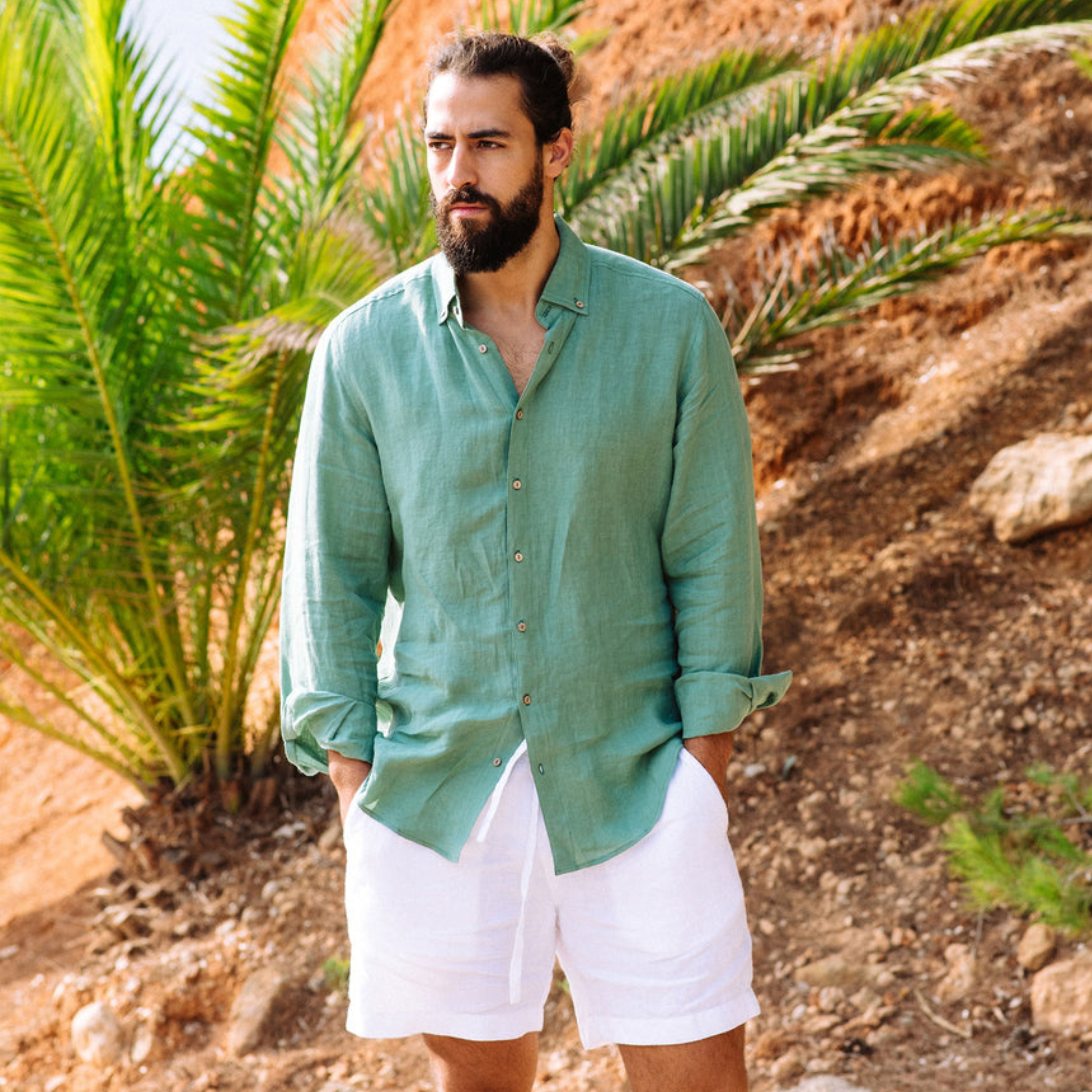 Matcha Green Linen Long Sleeve Shirt
