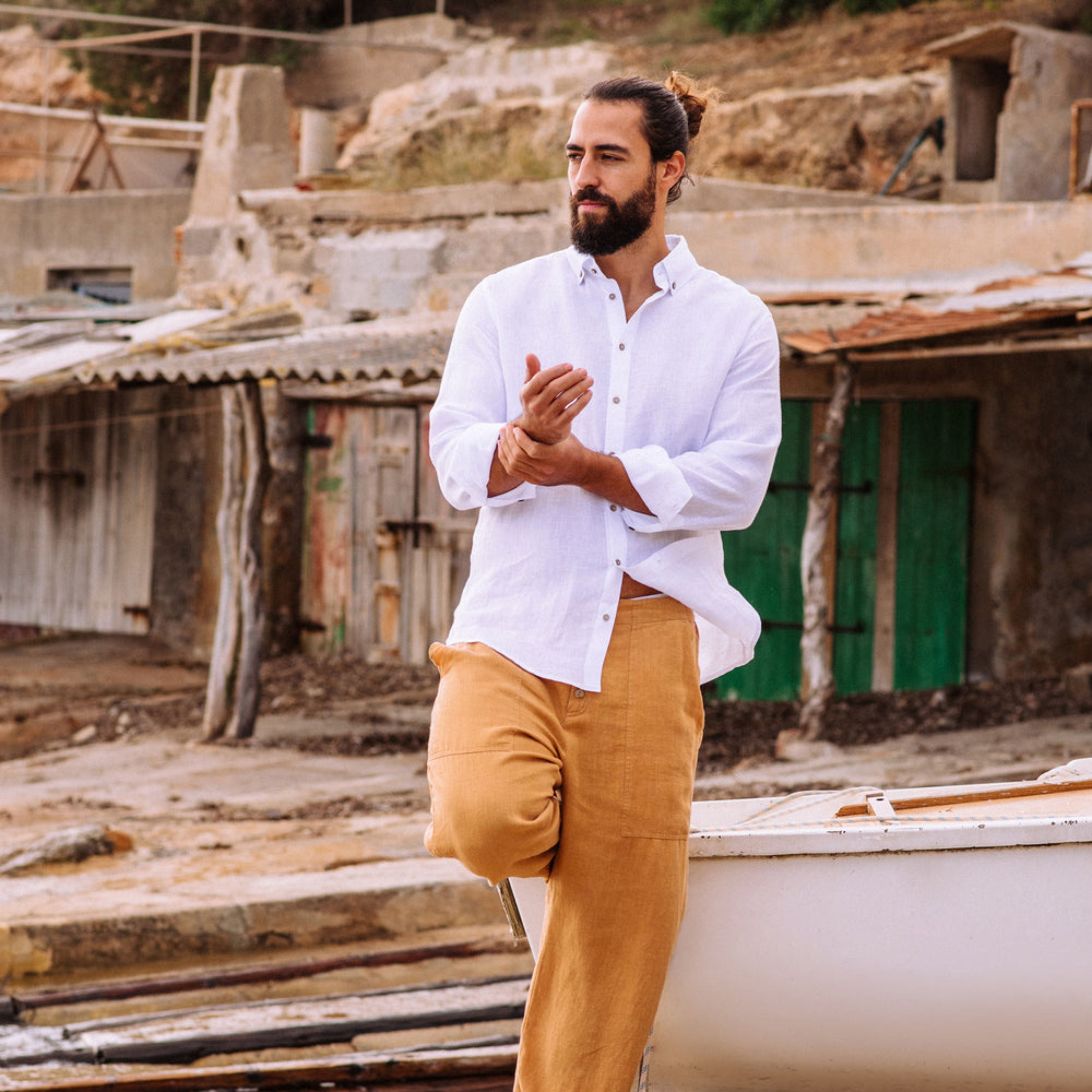 Classic White Linen Button-Down Shirt