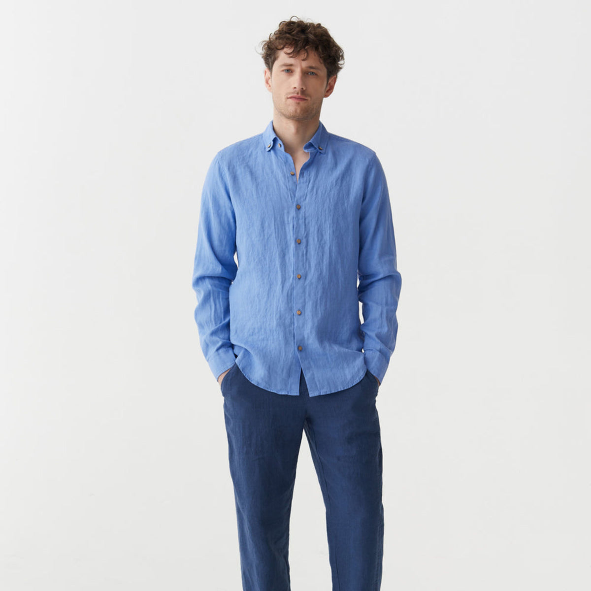Pacific Blue Long Sleeve Linen Shirt - Linen Wear