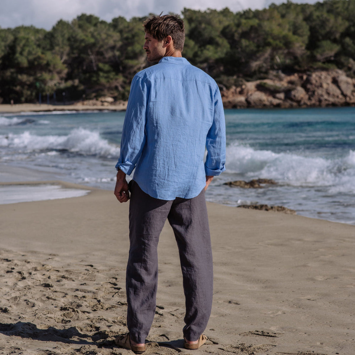 Pacific Blue Long Sleeve Linen Shirt - Linen Wear