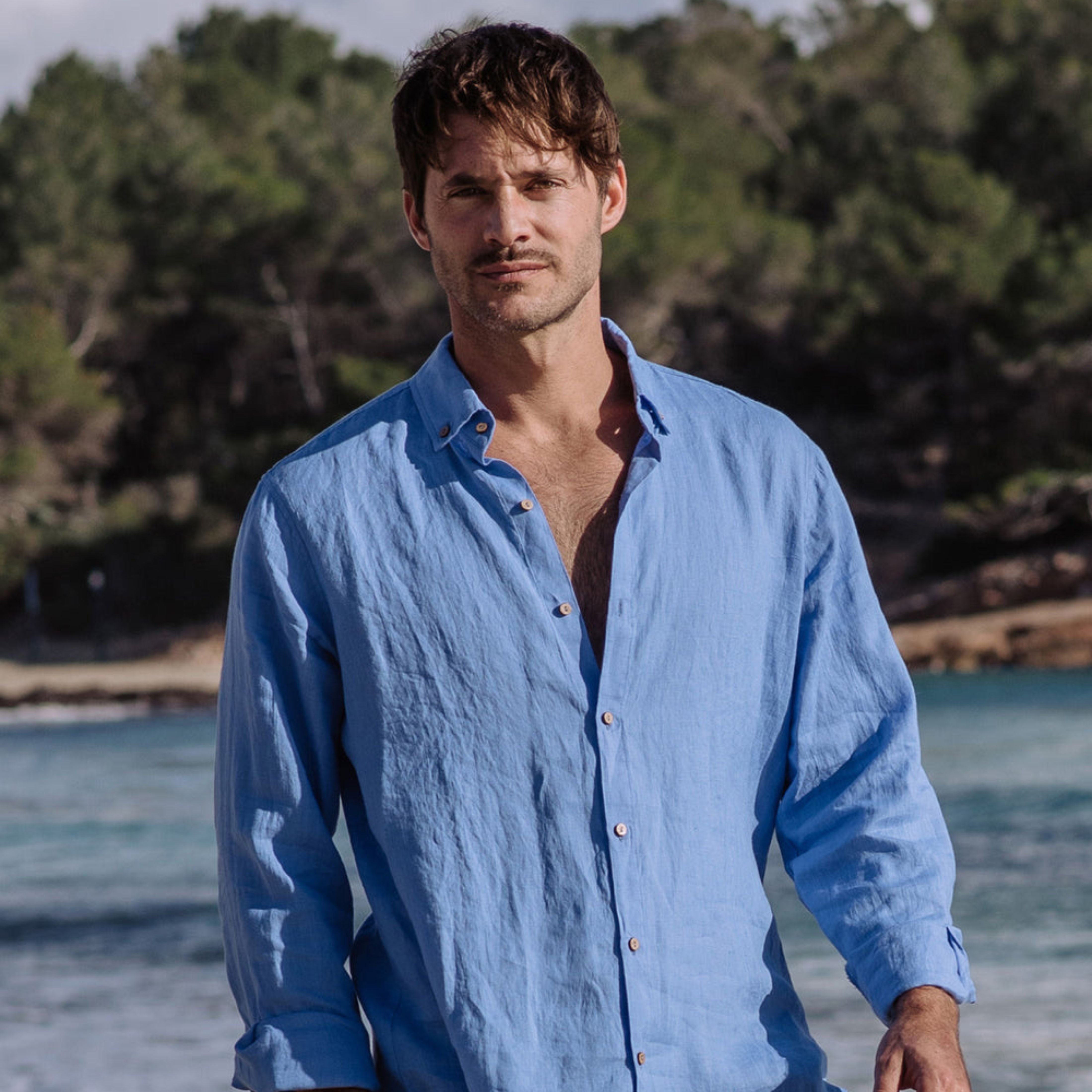 Pacific Blue Long Sleeve Linen Shirt