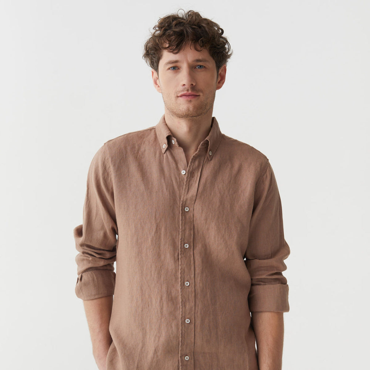 Pastel Brown Classic Linen Shirt - Linen Wear