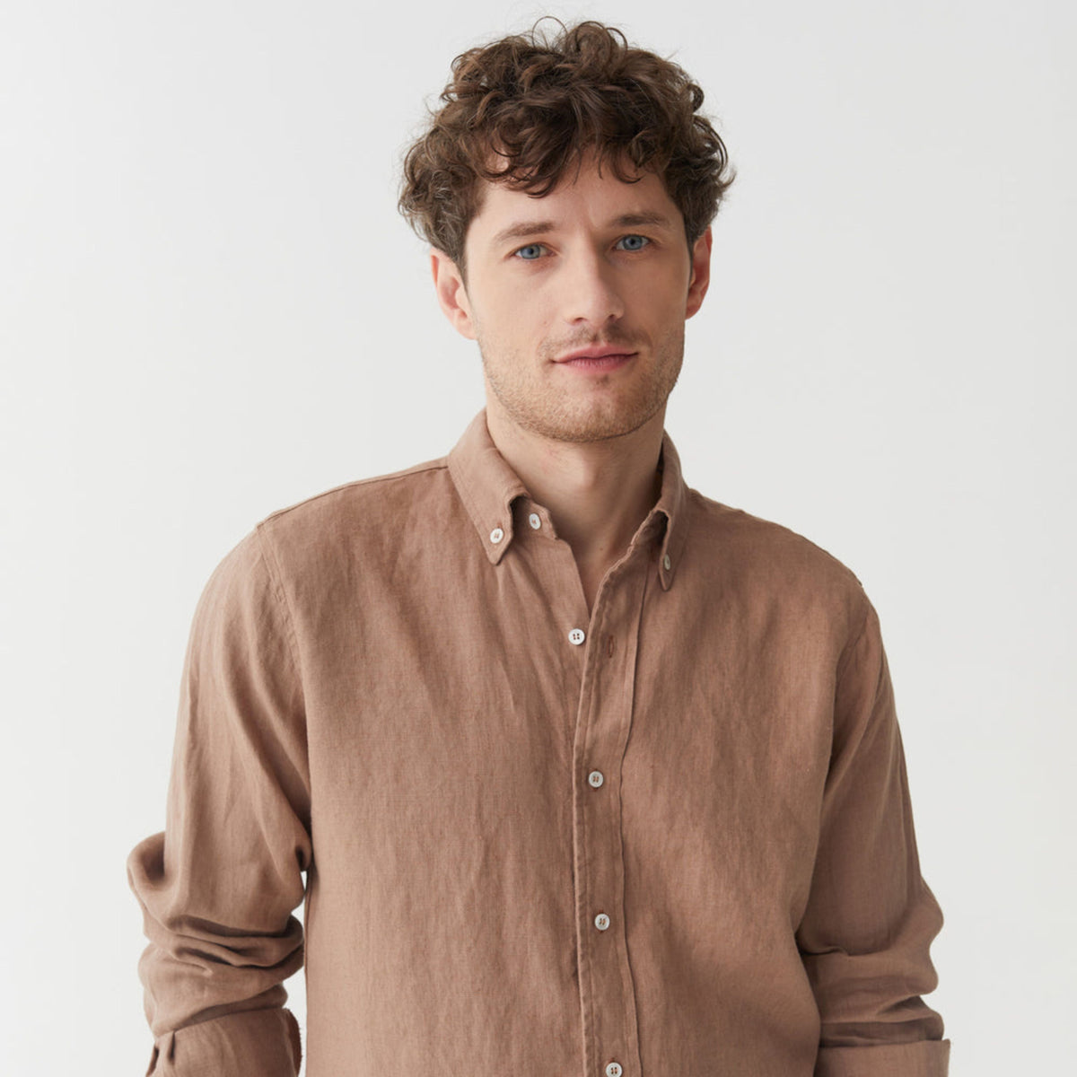 Pastel Brown Classic Linen Shirt - Linen Wear