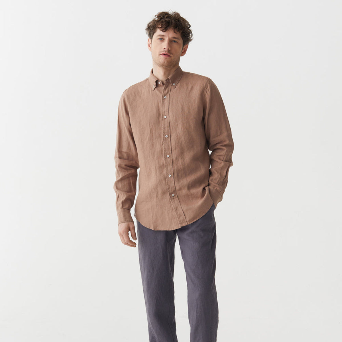 Pastel Brown Classic Linen Shirt - Linen Wear