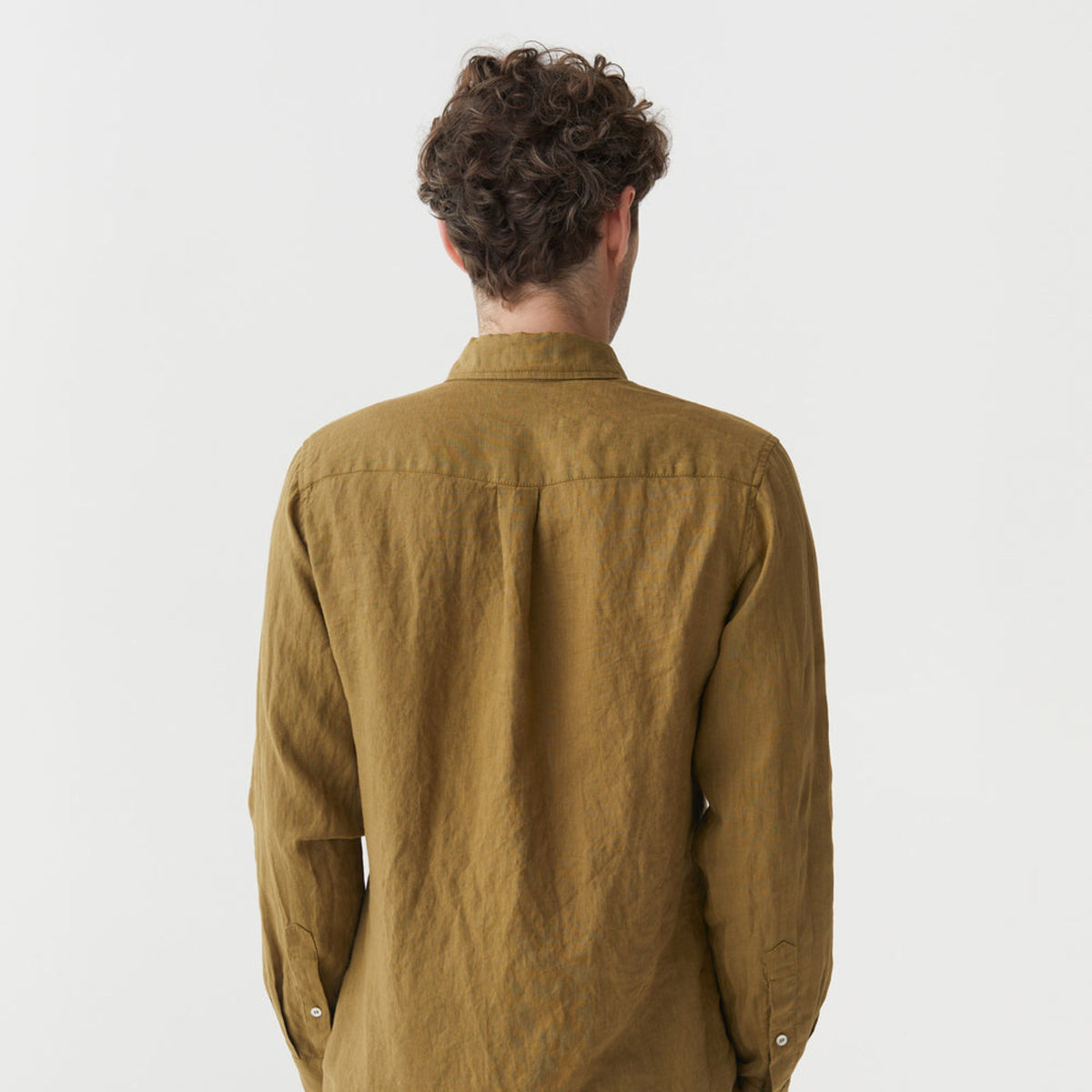 Khaki Green Linen Long Sleeve Shirt - Linen Wear