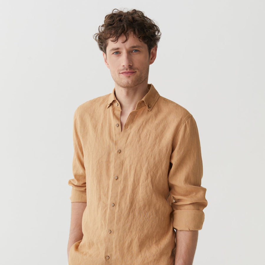 Caramel Long Sleeve Cotton Linen Shirt