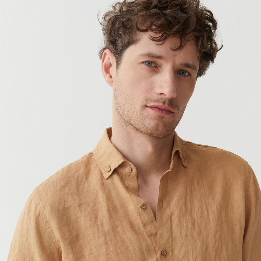 Caramel Long Sleeve Cotton Linen Shirt