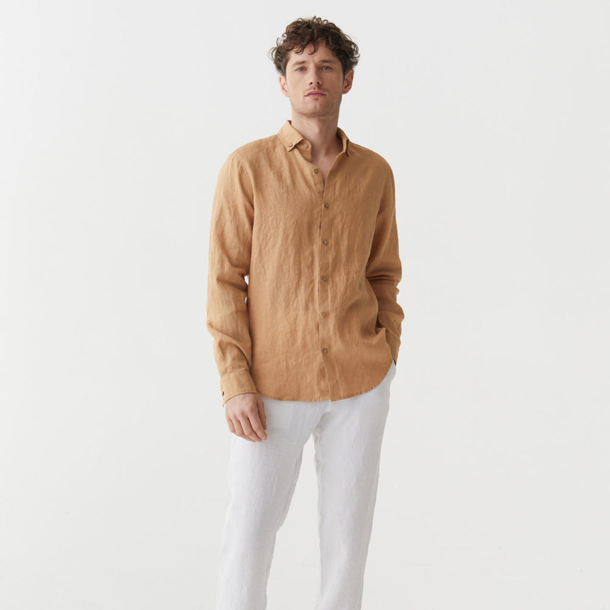 Caramel Long Sleeve Linen Shirt - Linen Wear