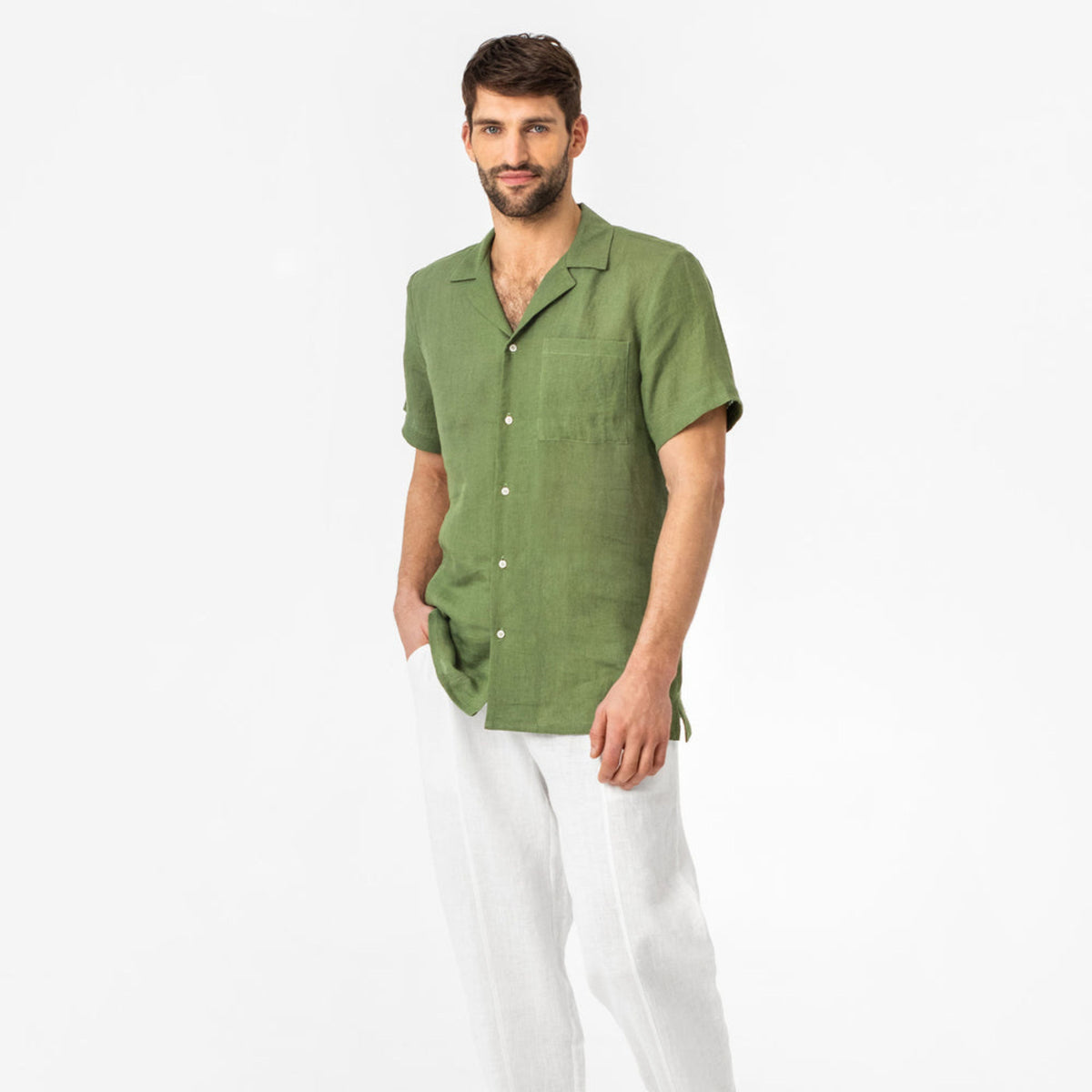 Forest Green Short Sleeve Linen Shirt - Linen Wear