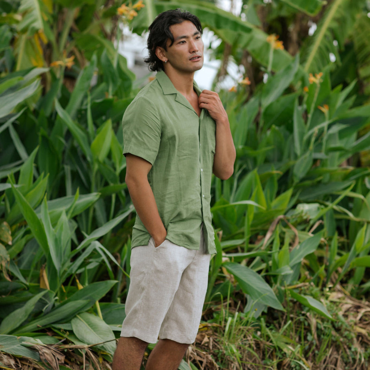 Forest Green Short Sleeve Linen Shirt - Linen Wear