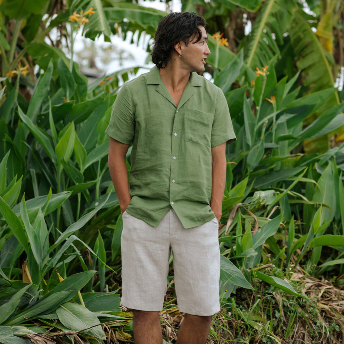 Forest Green Short Sleeve Linen Shirt - Linen Wear