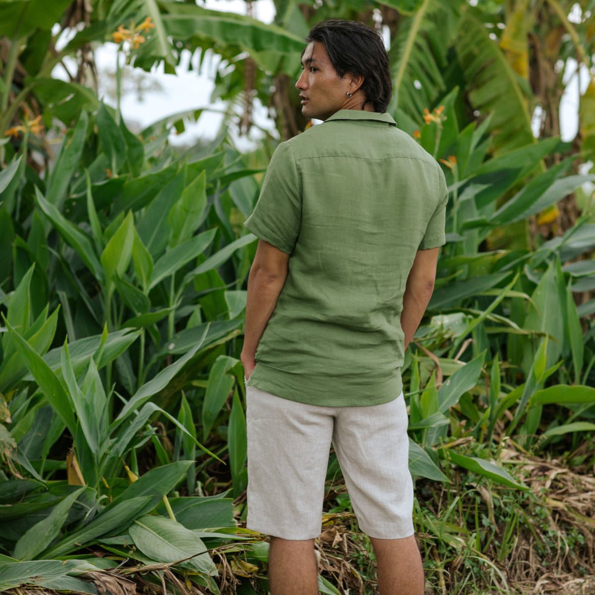Forest Green Short Sleeve Linen Shirt - Linen Wear