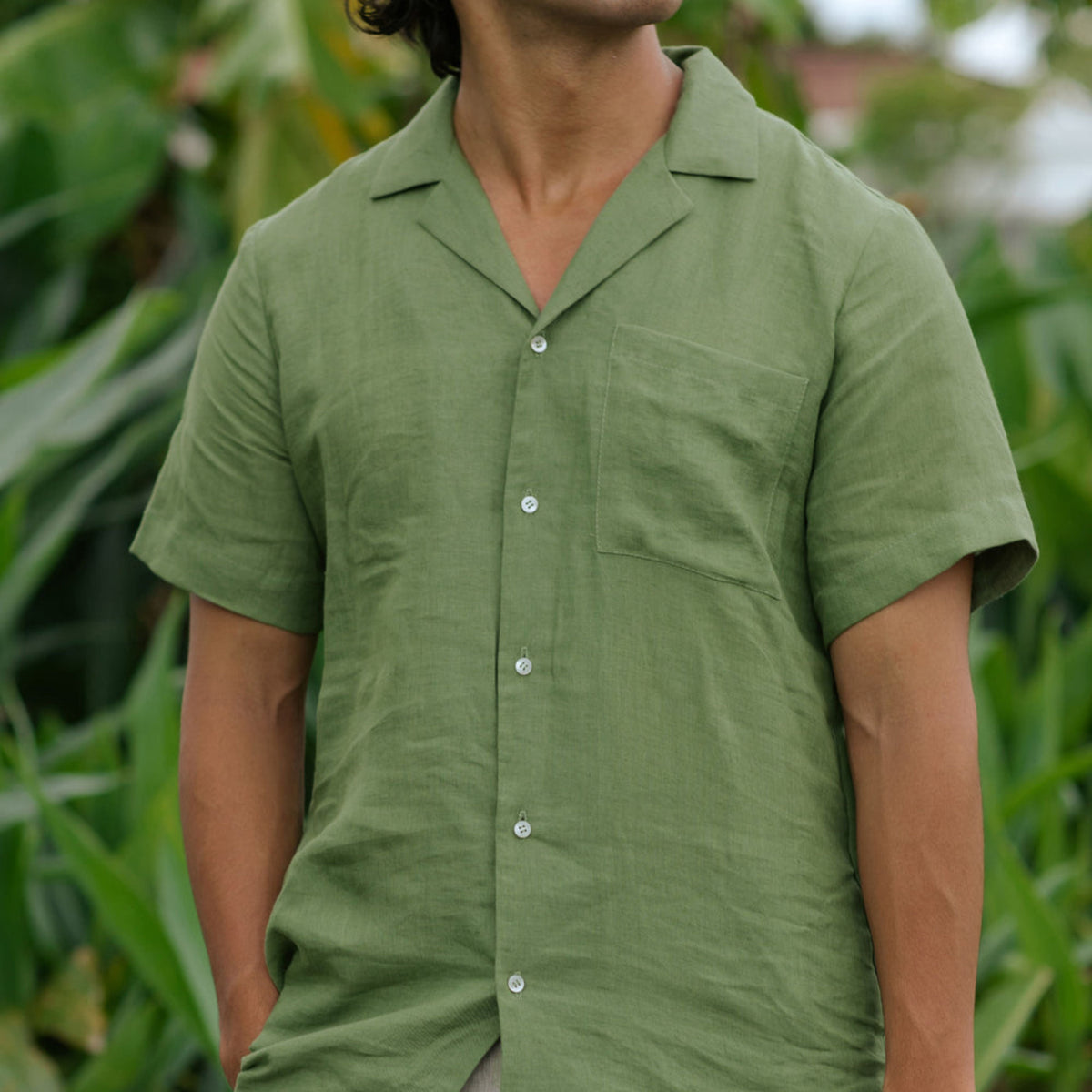 Forest Green Short Sleeve Linen Shirt - Linen Wear
