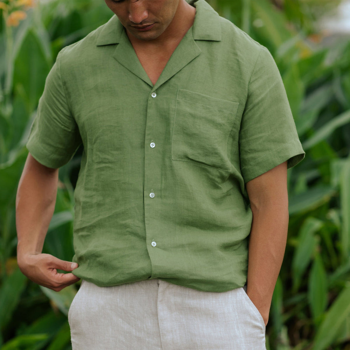 Forest Green Short Sleeve Linen Shirt - Linen Wear