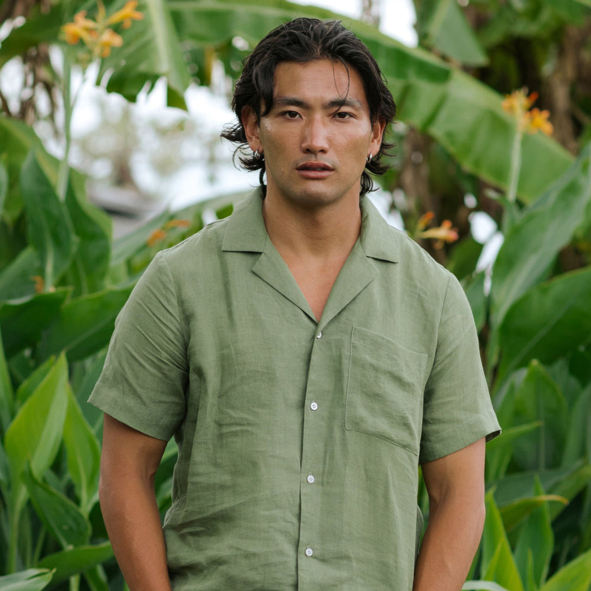 Forest Green Short Sleeve Linen Shirt - Linen Wear