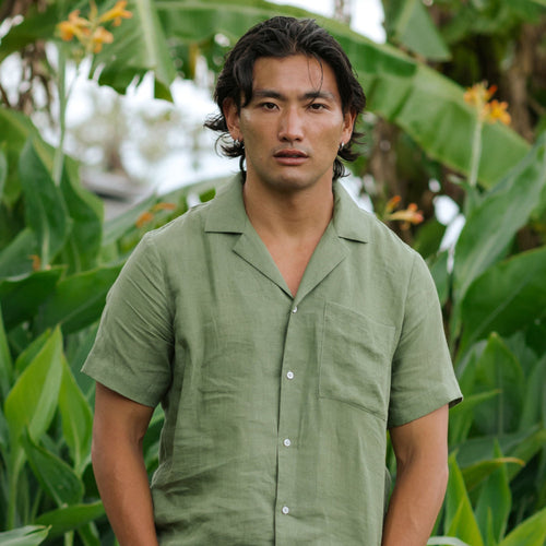 Forest Green Short Sleeve Linen Shirt - Linen Wear