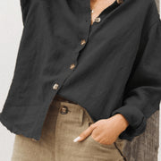 Casual Black Button-Up Linen Shirt
