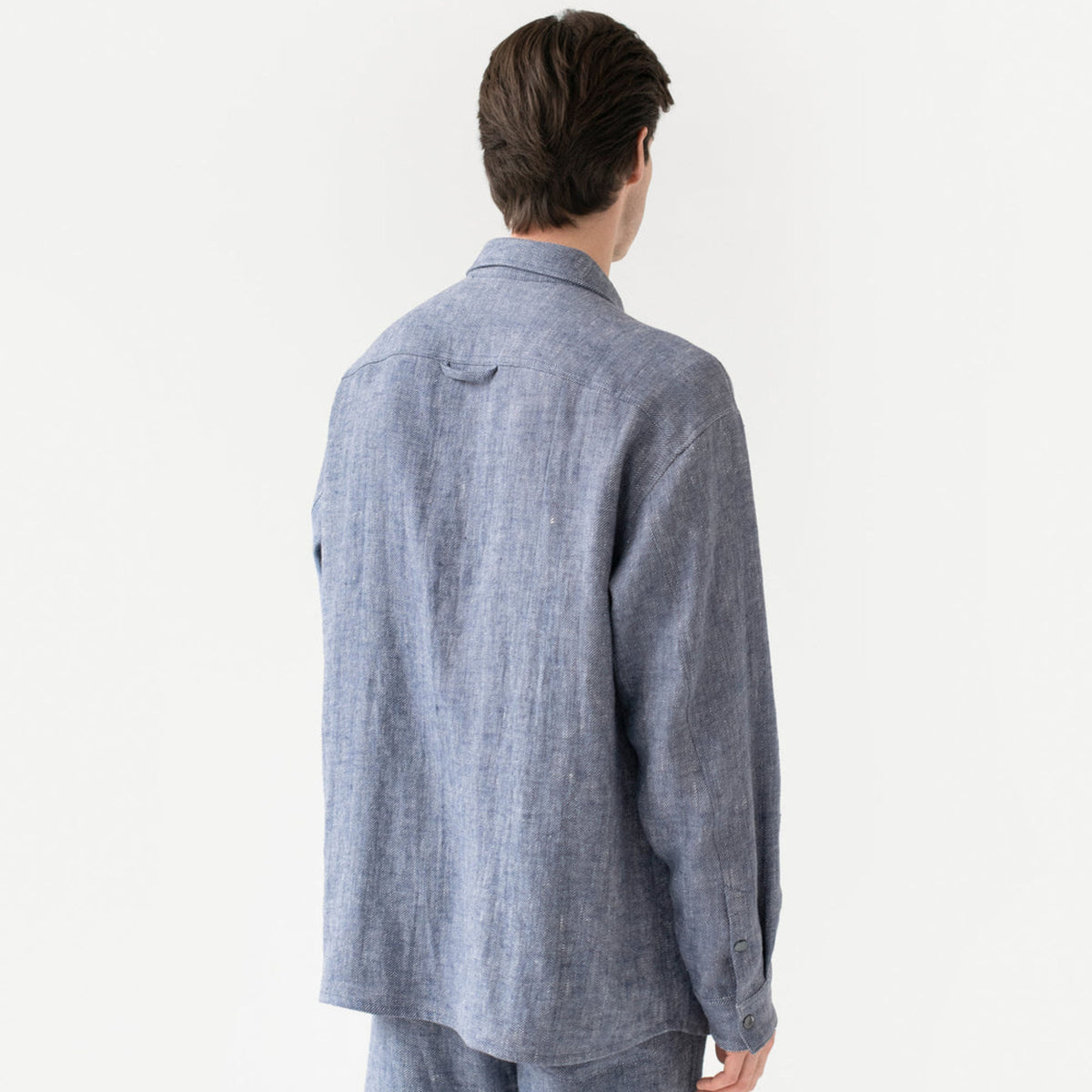 Asheville Blue Herringbone Linen Overshirt - Linen Wear