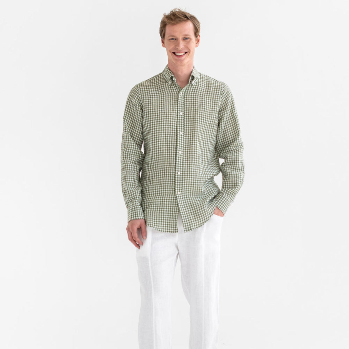 Forest Green Gingham Linen Shirt - Linen Wear