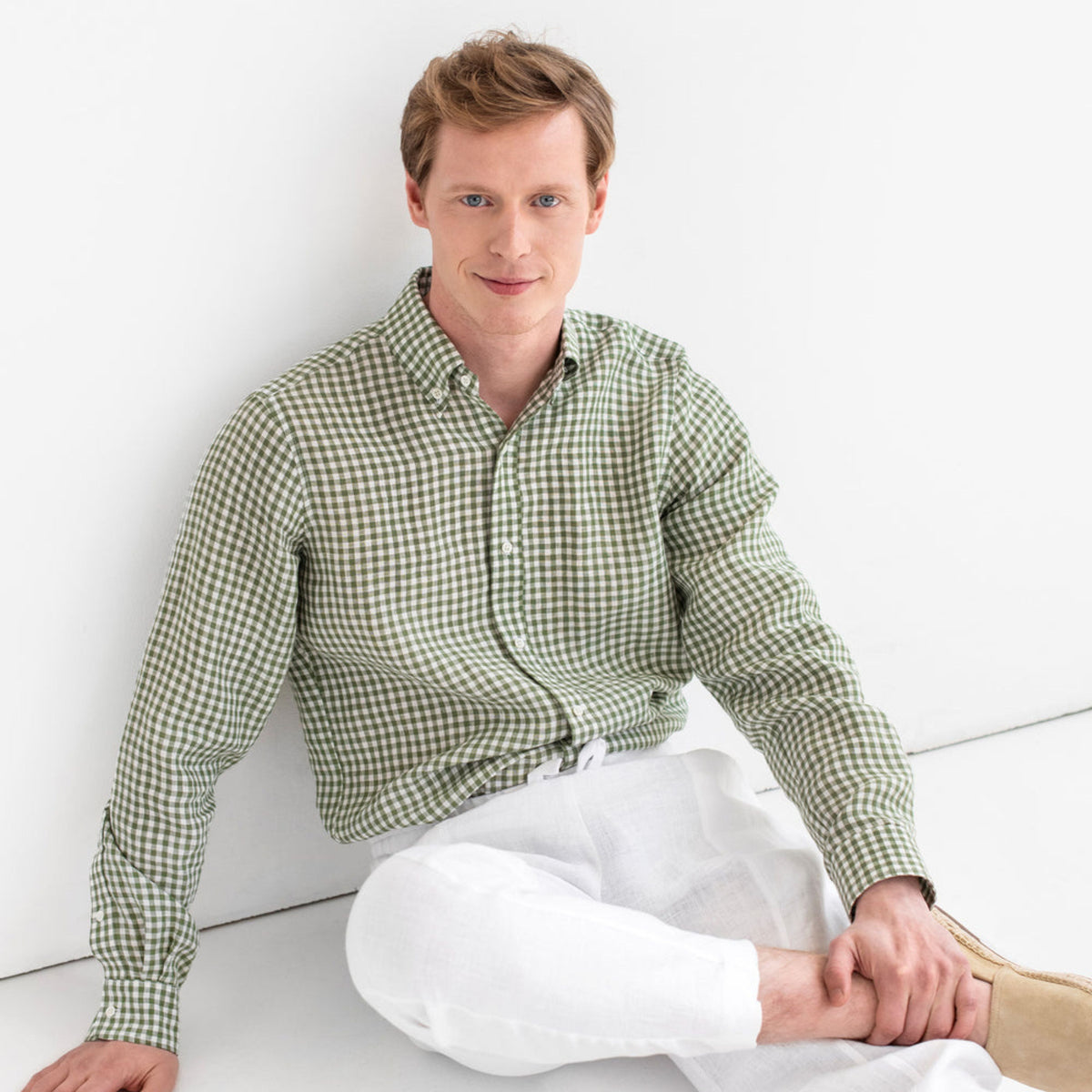 Forest Green Gingham Linen Shirt - Linen Wear