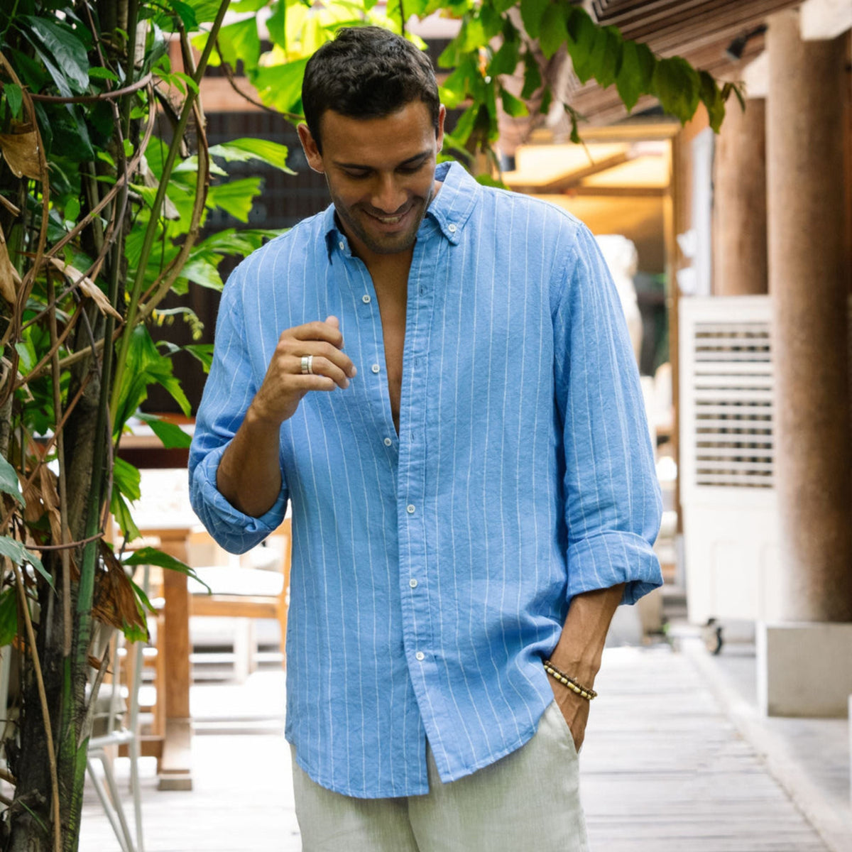Blue Striped Linen Shirt - Linen Wear