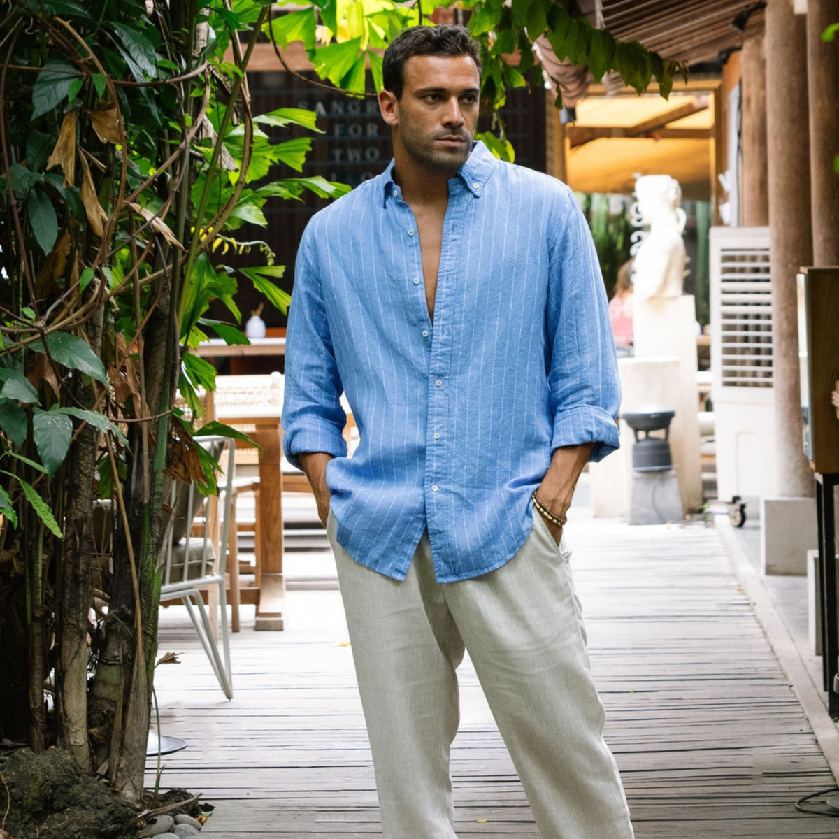 Blue Striped Linen Shirt - Linen Wear