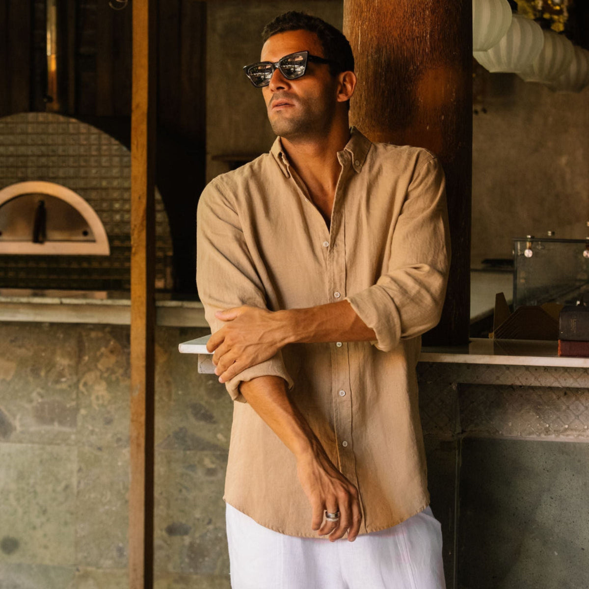 Wheat Beige Long Sleeve Linen Shirt - Linen Wear