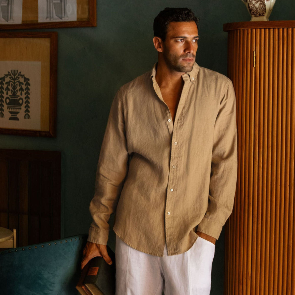Wheat Beige Long Sleeve Linen Shirt - Linen Wear