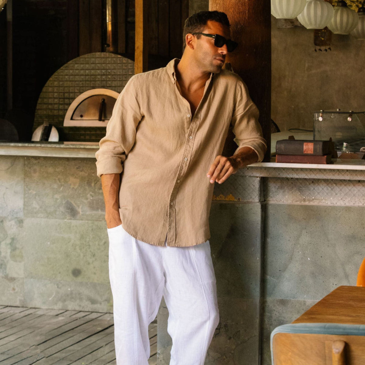 Wheat Beige Long Sleeve Linen Shirt - Linen Wear